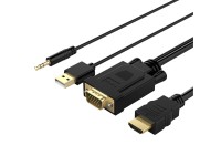 Cabo Orico XD-VATH VGA e mini jack de 3,5 mm para HDMI Full HD 60 Hz com alimenta��o USB, 5 m - pret