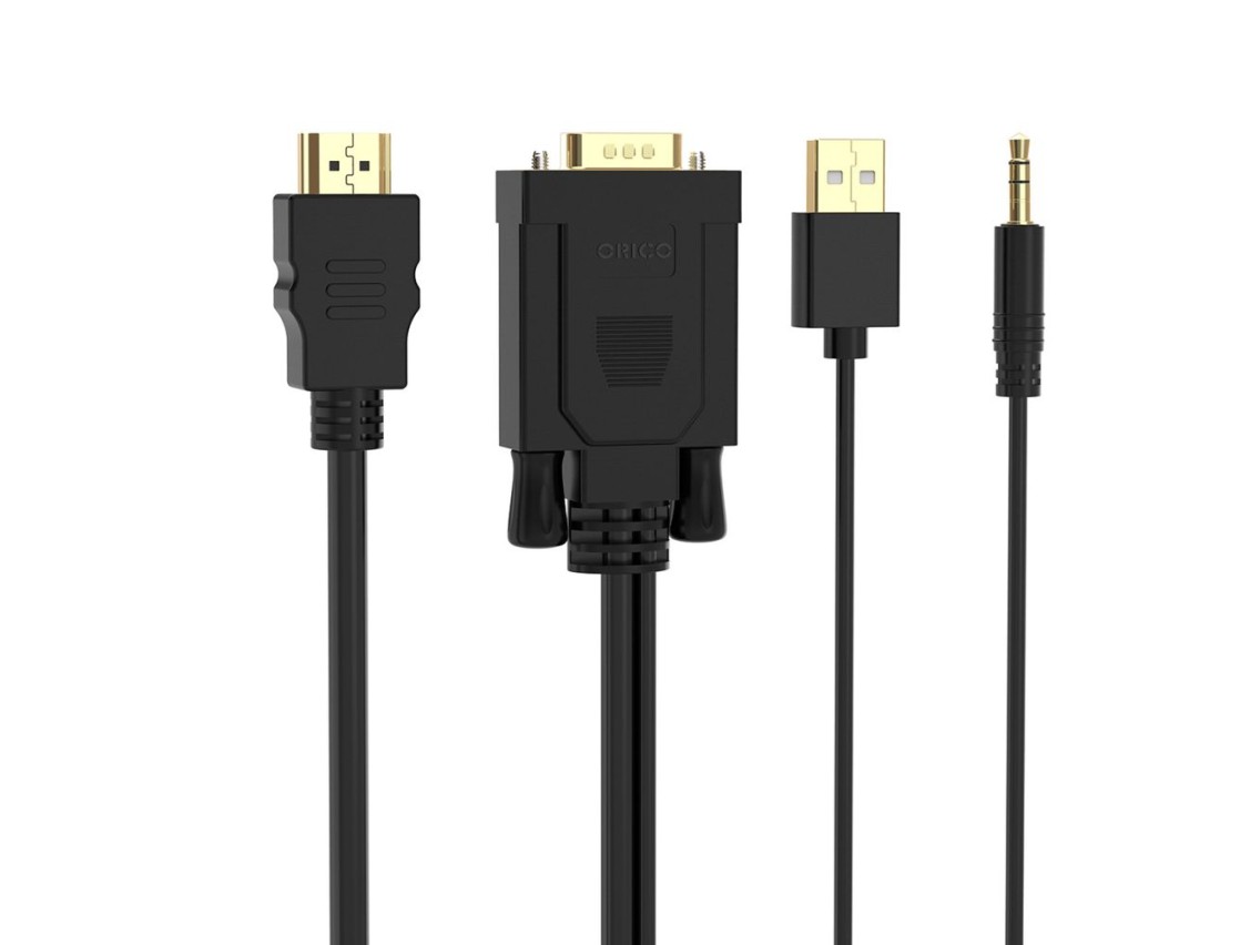 Cable Orico XD-VATH VGA y mini jack de 3,5 mm a HDMI Full HD 60 Hz con alimentación USB de 5 m - neg