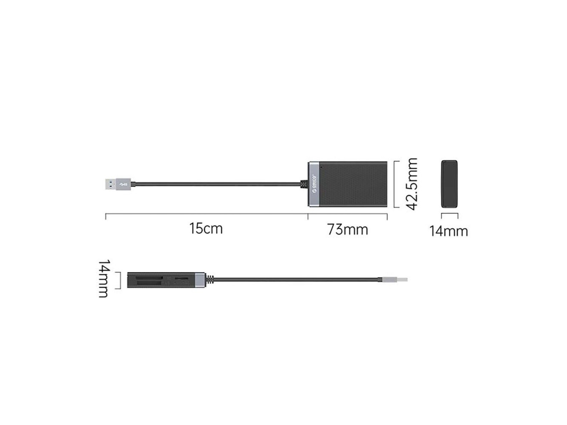 Lector de tarjetas de memoria Orico CL4D-A3 USB-A 3.0 SD microSD CF MS de 5 Gb/s - Negro y plata