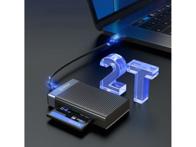 Lector de tarjetas de memoria Orico CL4D-A3 USB-A 3.0 SD microSD CF MS de 5 Gb/s - Negro y plata Lector de tarjetas de memoria Orico CL4D-A3 USB-A 3.0 SD microSD CF MS de 5 Gb/s - Negro y plata