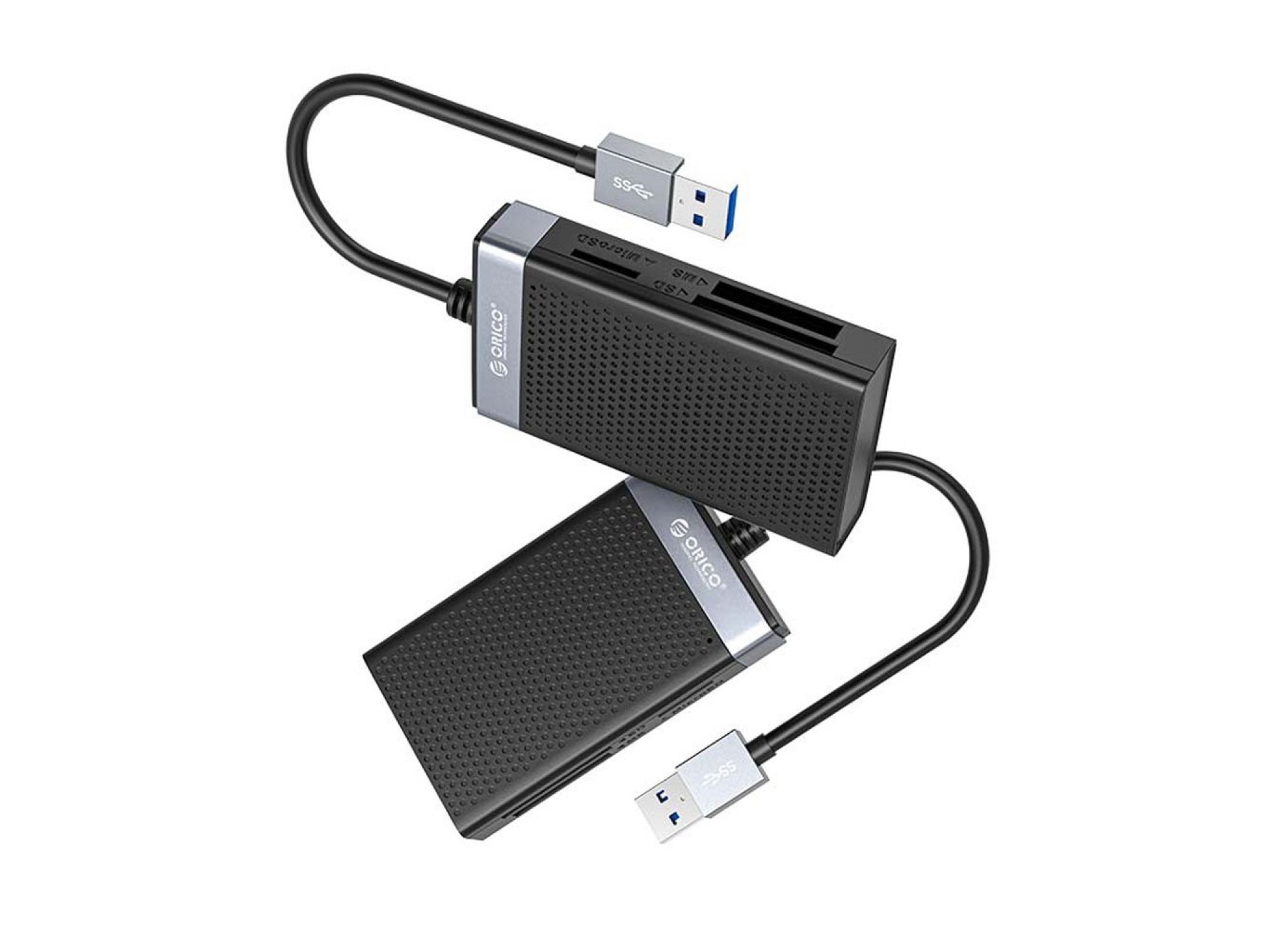 Lector de tarjetas de memoria Orico CL4D-A3 USB-A 3.0 SD microSD CF MS de 5 Gb/s - Negro y plata