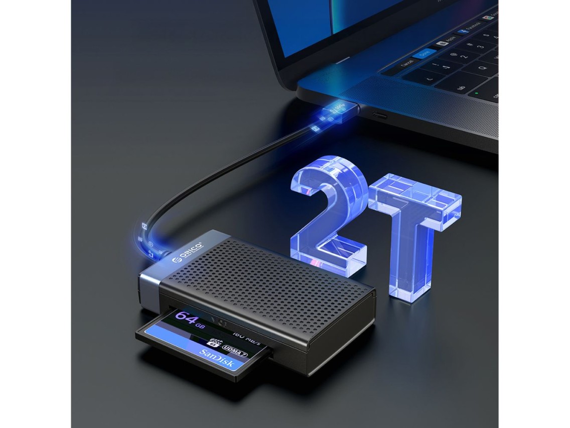 Lector de tarjetas de memoria Orico CL4D-A3 USB-A 3.0 SD microSD CF MS de 5 Gb/s - Negro y plata