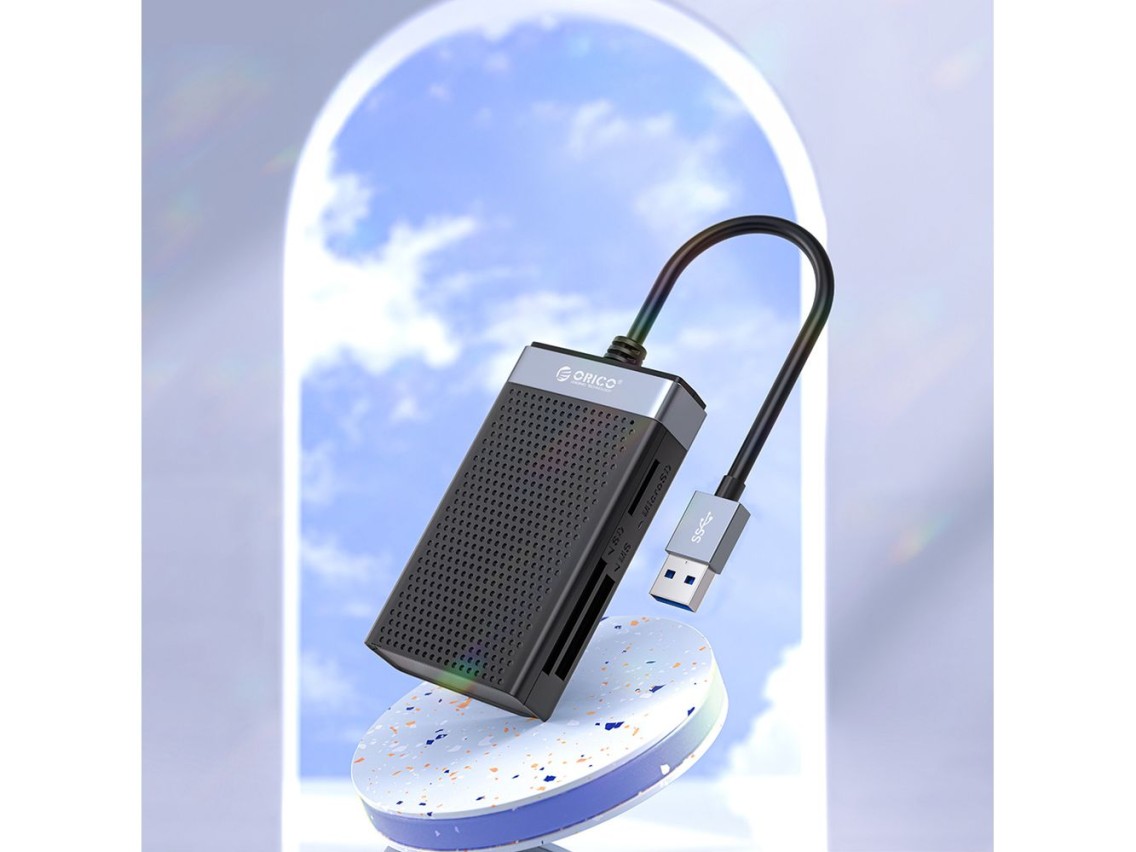 Lector de tarjetas de memoria Orico CL4D-A3 USB-A 3.0 SD microSD CF MS de 5 Gb/s - Negro y plata