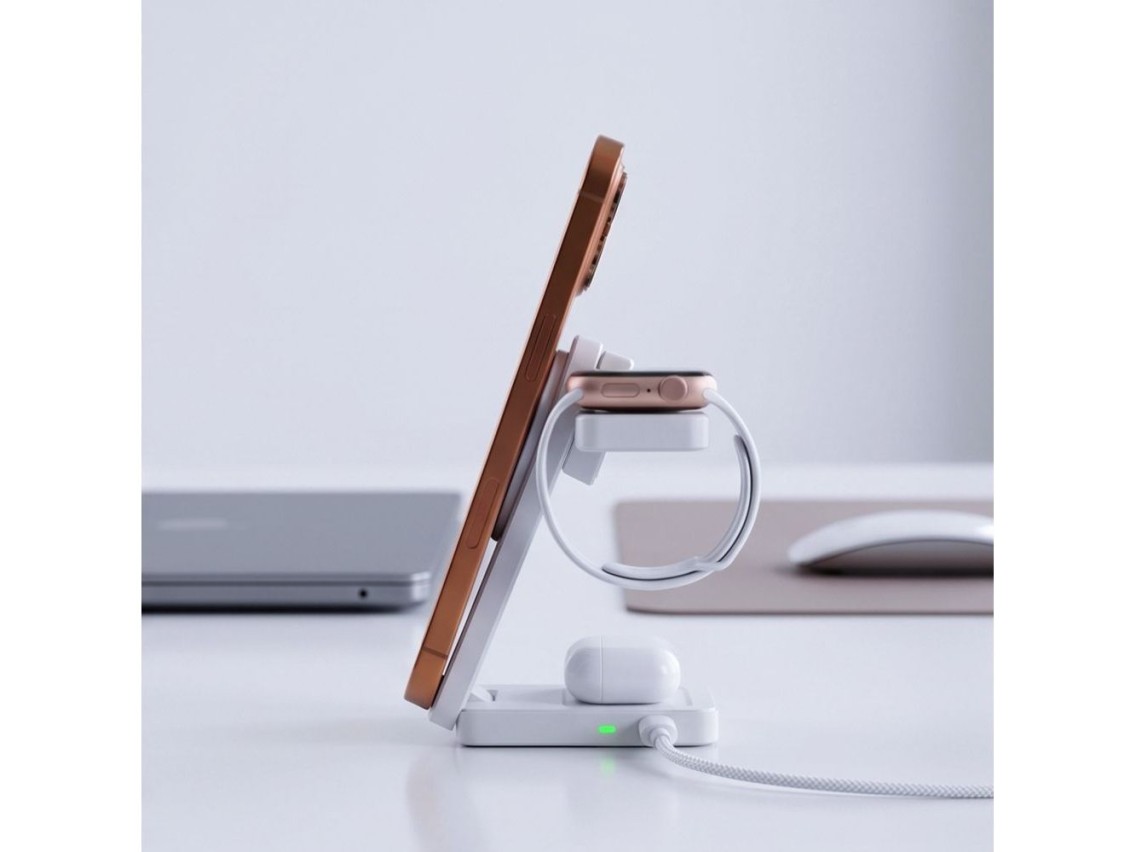 Cargador inalámbrico Tech-Protect A56 3 en 1 MagSafe de 25 W QI2.2 + cable USB-C/USB-C de 100 cm - B