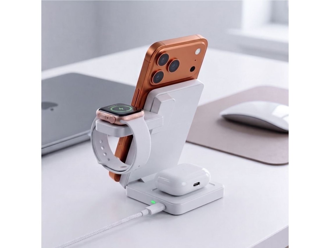 Cargador inalámbrico Tech-Protect A56 3 en 1 MagSafe de 25 W QI2.2 + cable USB-C/USB-C de 100 cm - B