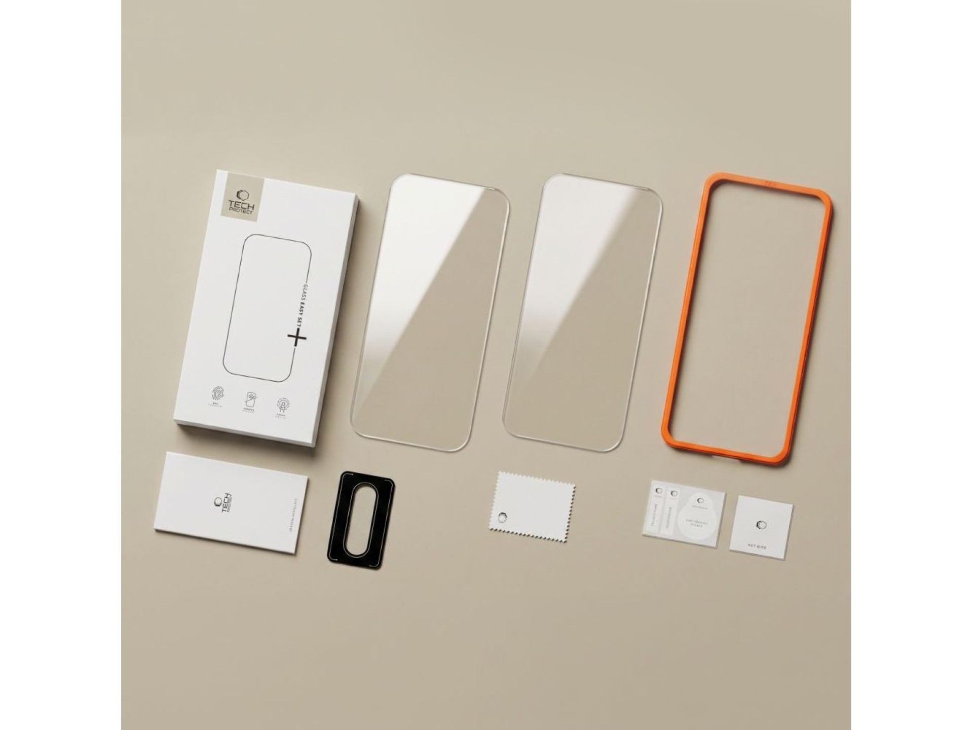 Tech-Protect Easy Set+ Paquete de 2 protectores de pantalla de vidrio templado para la pantalla y vi