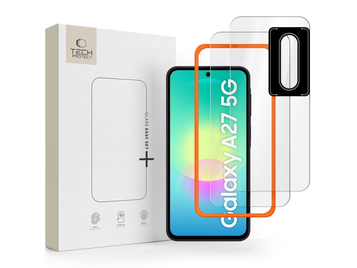 Tech-Protect Easy Set+ Paquete de 2 protectores de pantalla de vidrio templado para la pantalla y vi