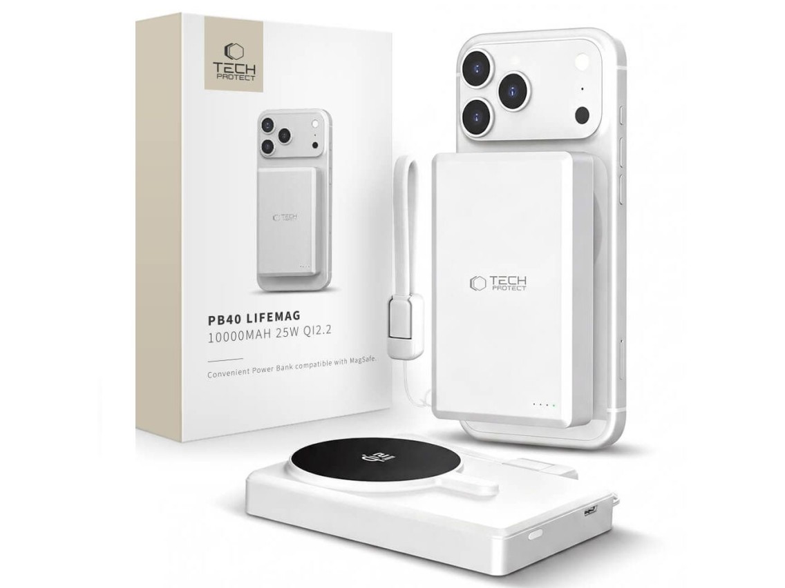 TECH-PROTECT PB40 LIFEMAG MAGSAFE POWER BANK 10000MAH 25W QI2.2 BLANCO/PLATEADO
