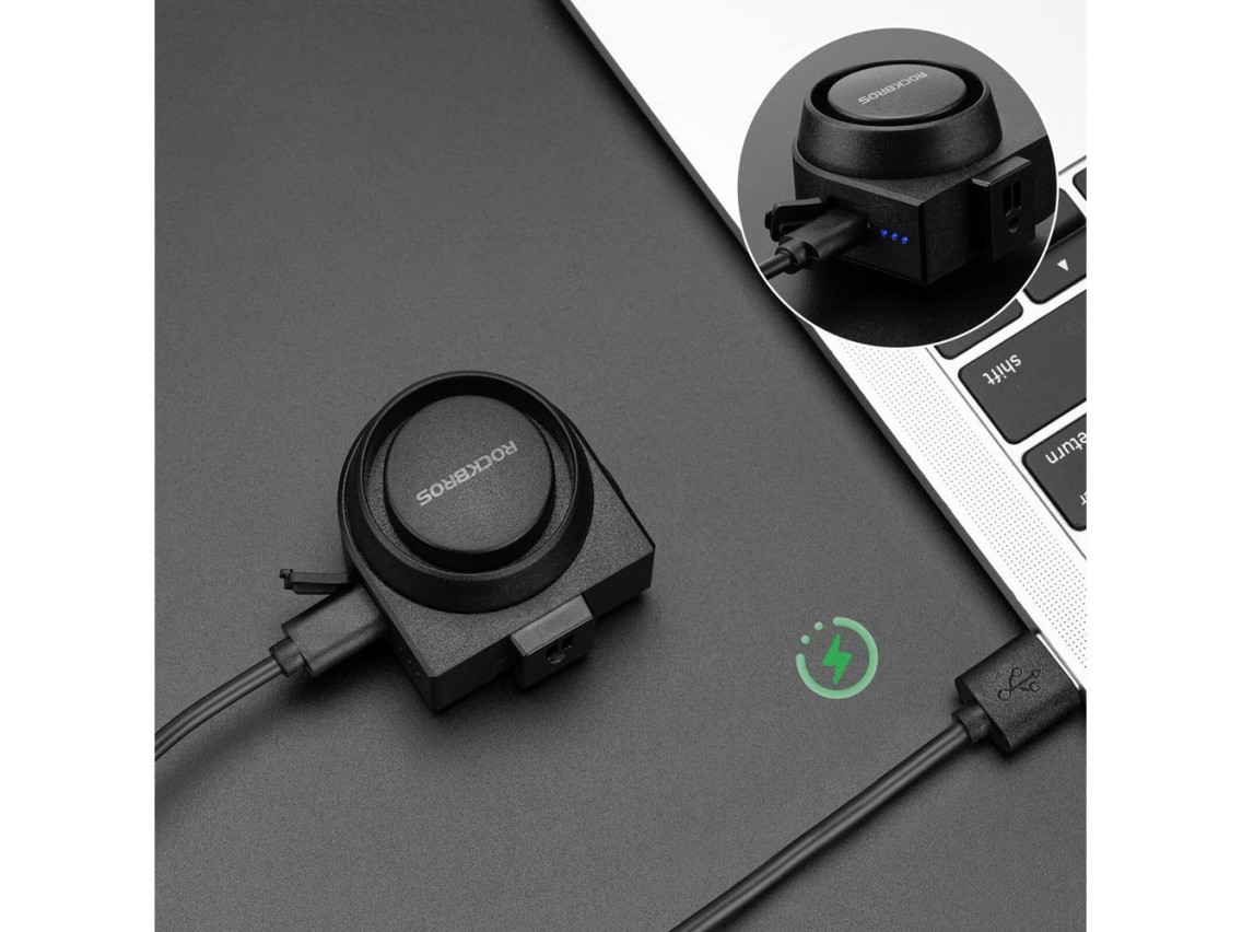 Timbre para bicicleta Rockbros A2 con alarma de 115 dB y control remoto USB-C - Negro