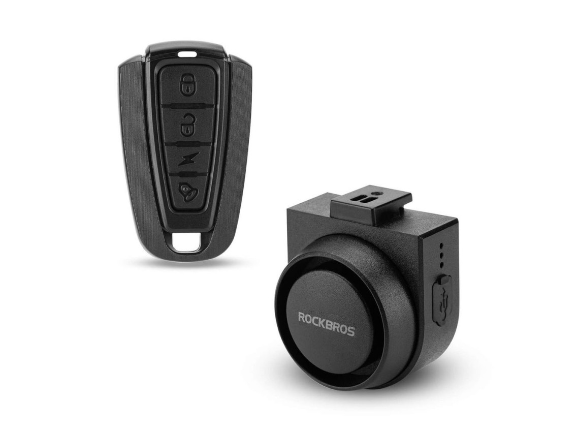 Timbre para bicicleta Rockbros A2 con alarma de 115 dB y control remoto USB-C - Negro