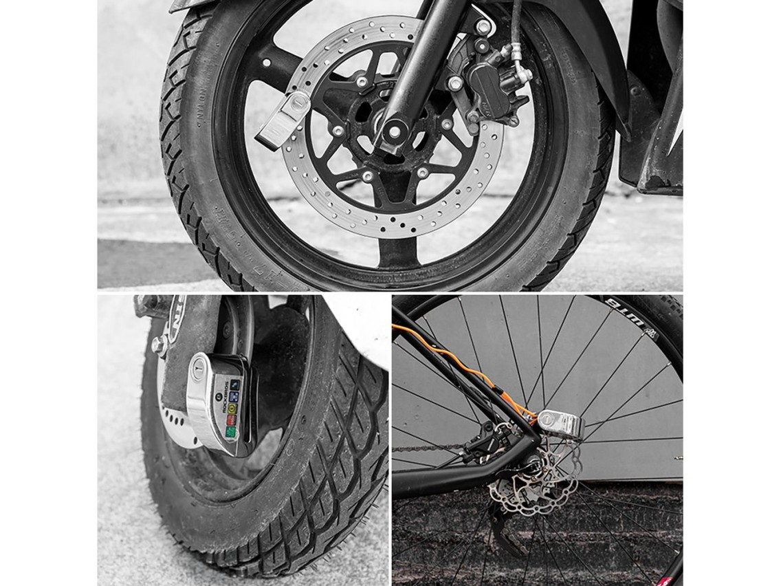 Candado para bicicleta Rockbros LBAYG8308 con alarma y candado de disco - Negro