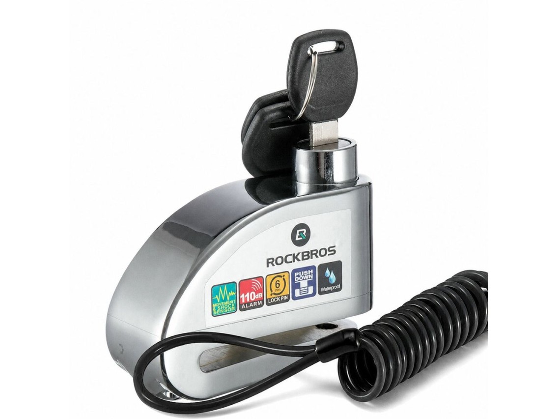 Candado para bicicleta Rockbros LBAYG8308 con alarma y candado de disco - Negro