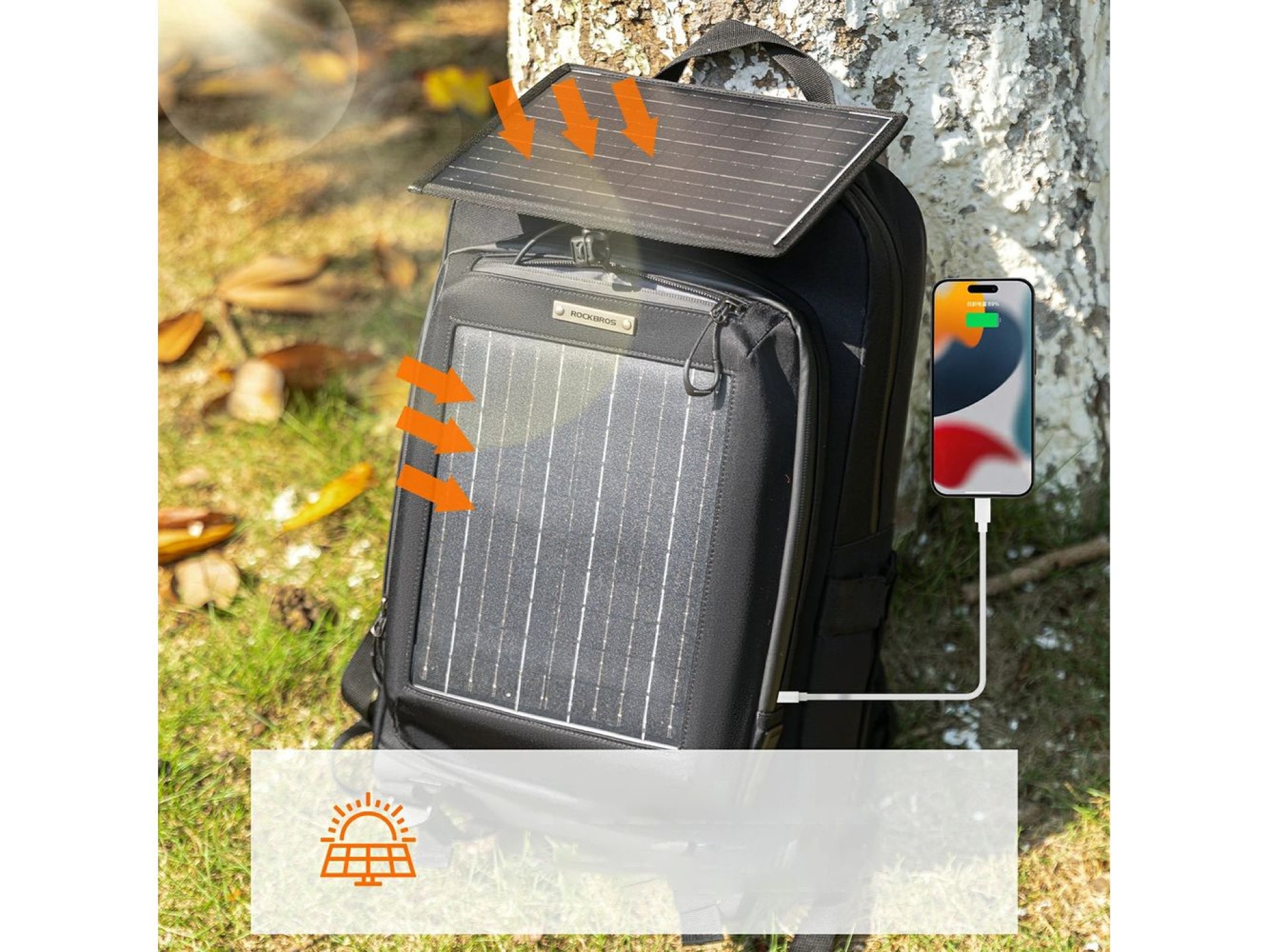 Mochila de ciclismo Rockbros H51 con panel solar - Negra