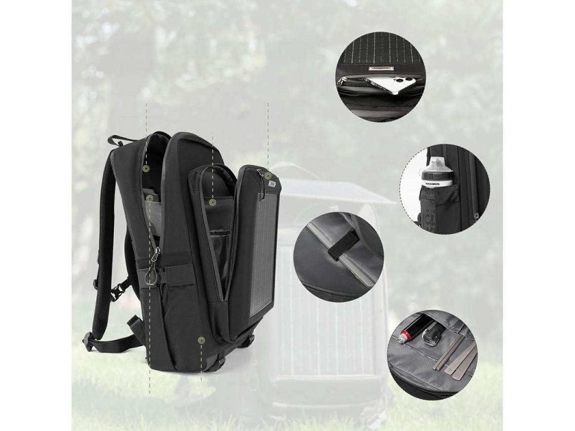 Mochila de ciclismo Rockbros H51 con panel solar - Negra