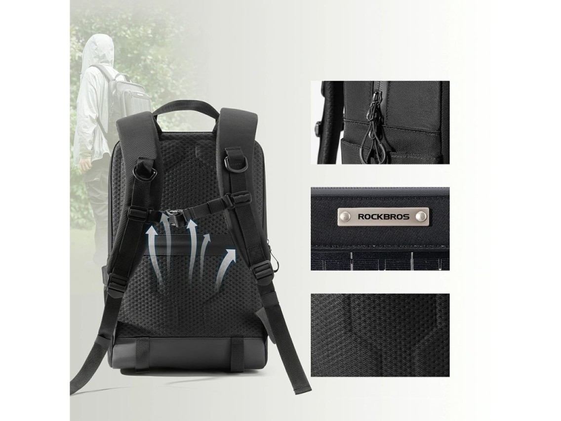 Mochila de ciclismo Rockbros H51 con panel solar - Negra