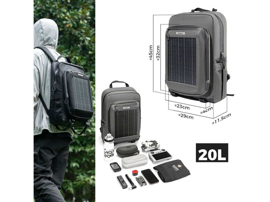 Mochila de ciclismo Rockbros H51 con panel solar - Negra