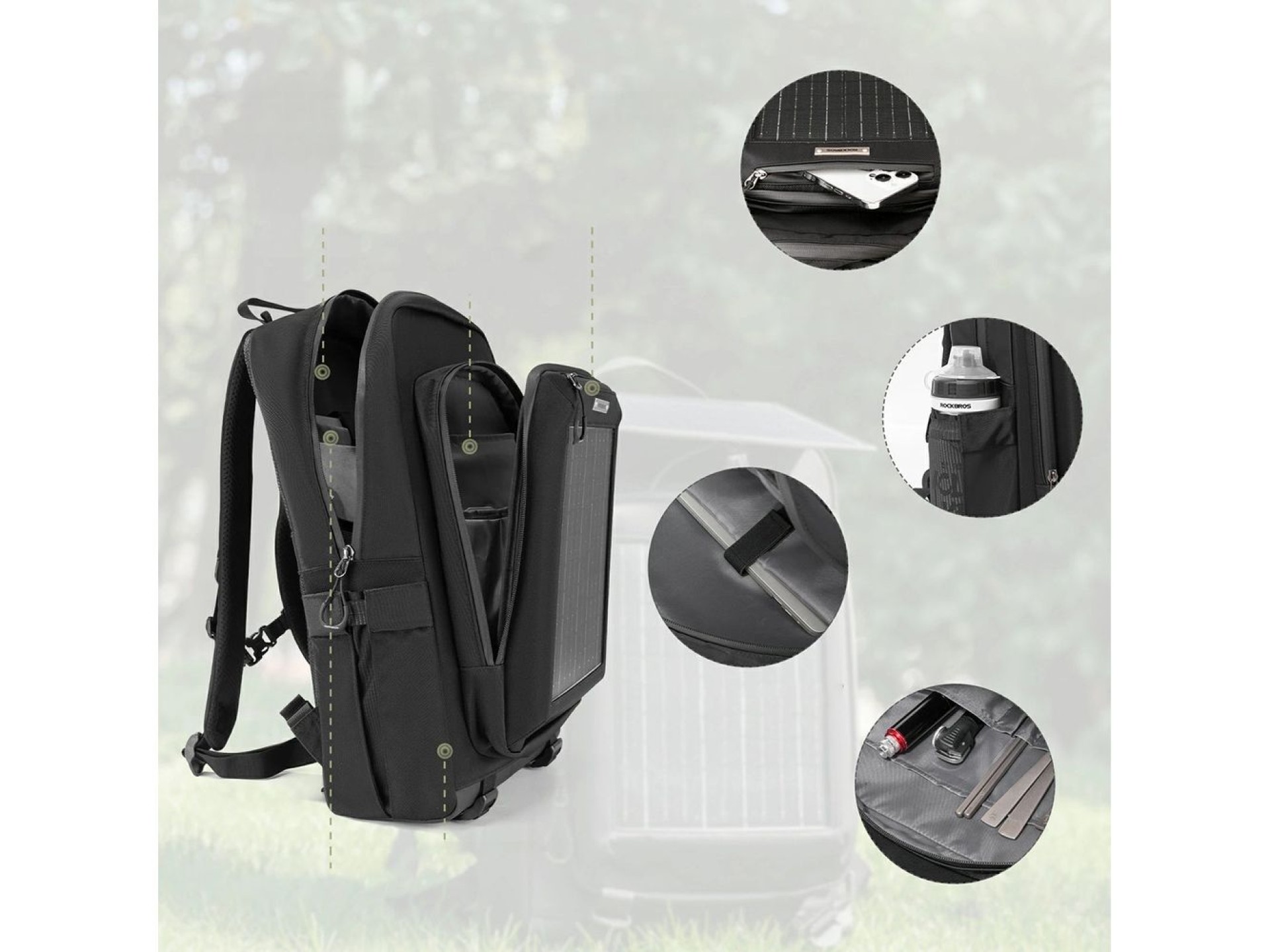 Mochila de ciclismo Rockbros H51 con panel solar - Negra