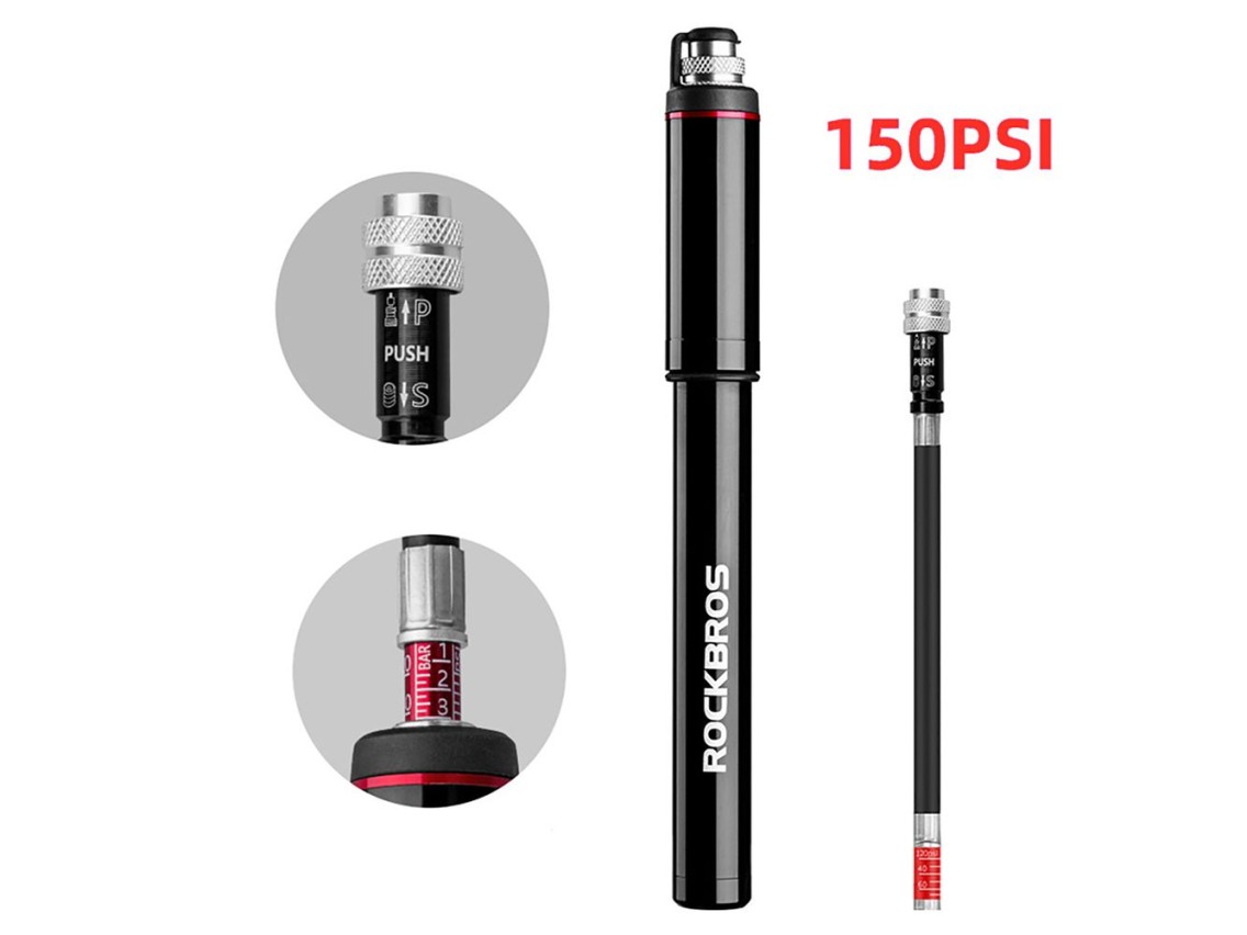 Rockbros SMART-B 150 PSI Mini Bicycle Pump for Presta and Schrader Valves - Black