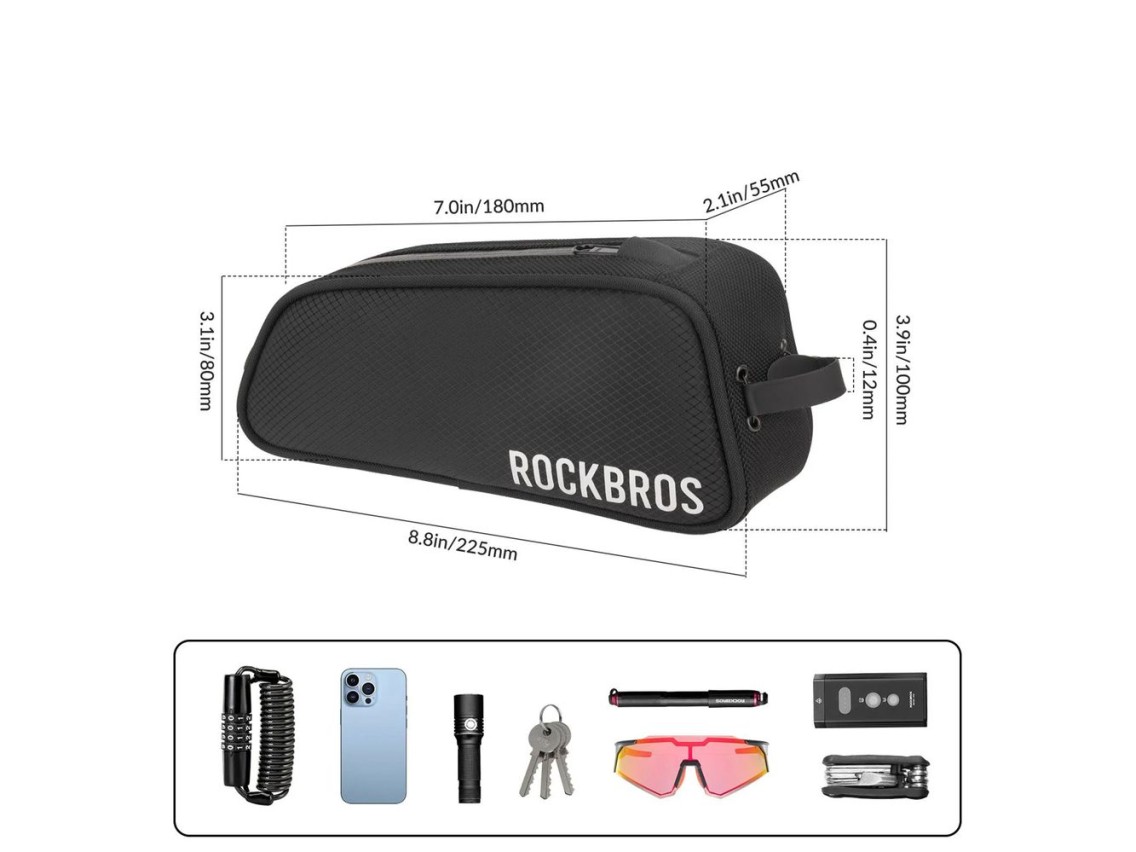 Bolsa para cuadro de bicicleta Rockbros TL004 ROAD TO SKY de 0,7 L, impermeable - Negra