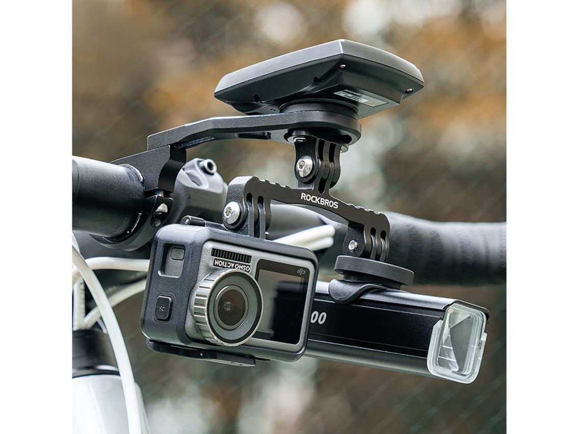 Suporte de guidão Rockbros FK-301 2 em 1 para computador/navegador e câmera/iluminação - Preto