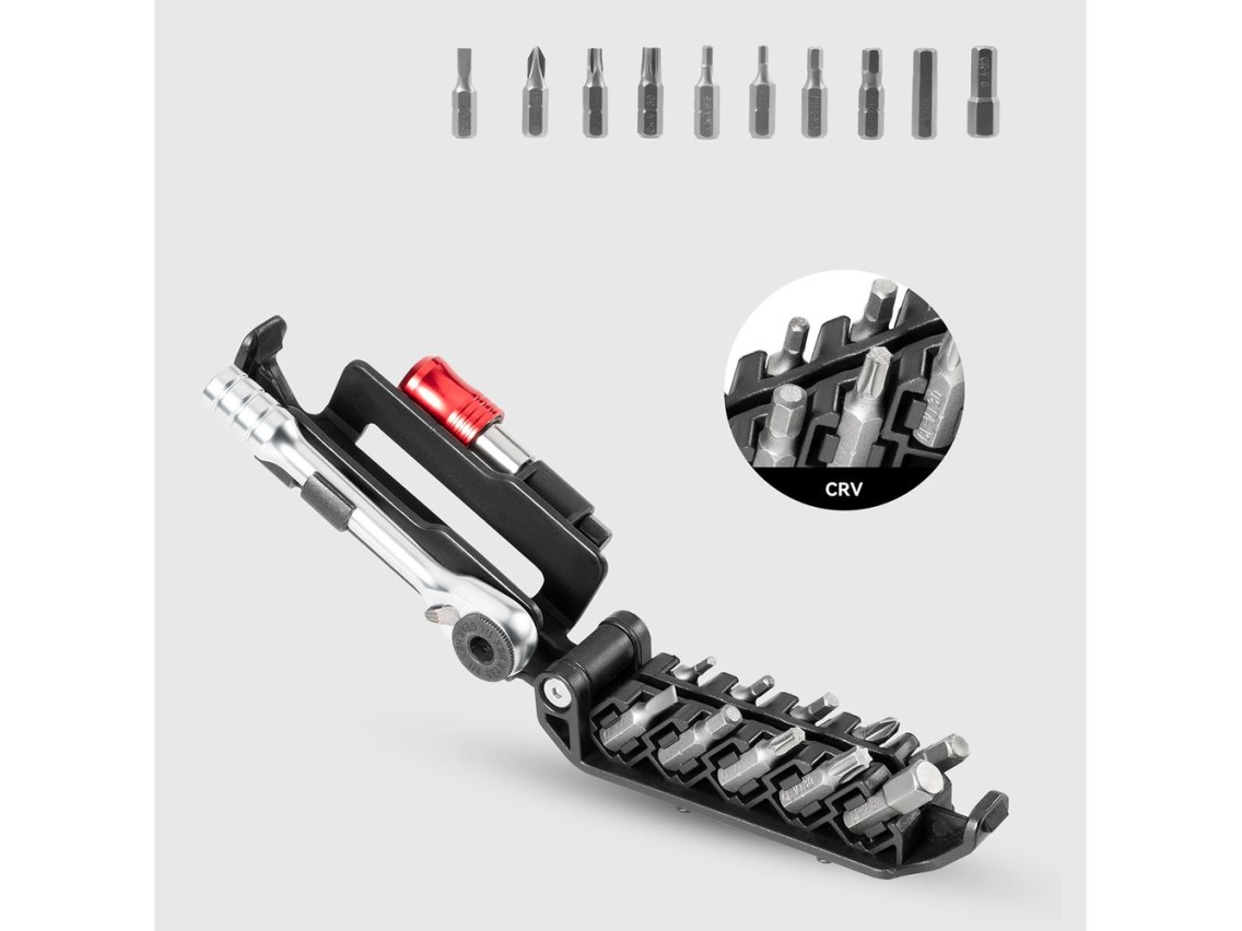 Rockbros Multitool Bicycle Tool Set with Ratchet Wrench and Tire Levers - Black