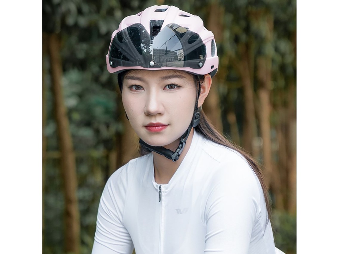 Casco de bicicleta Rockbros con visera, gafas UV desmontables, visera desmontable, unisex - Rosa