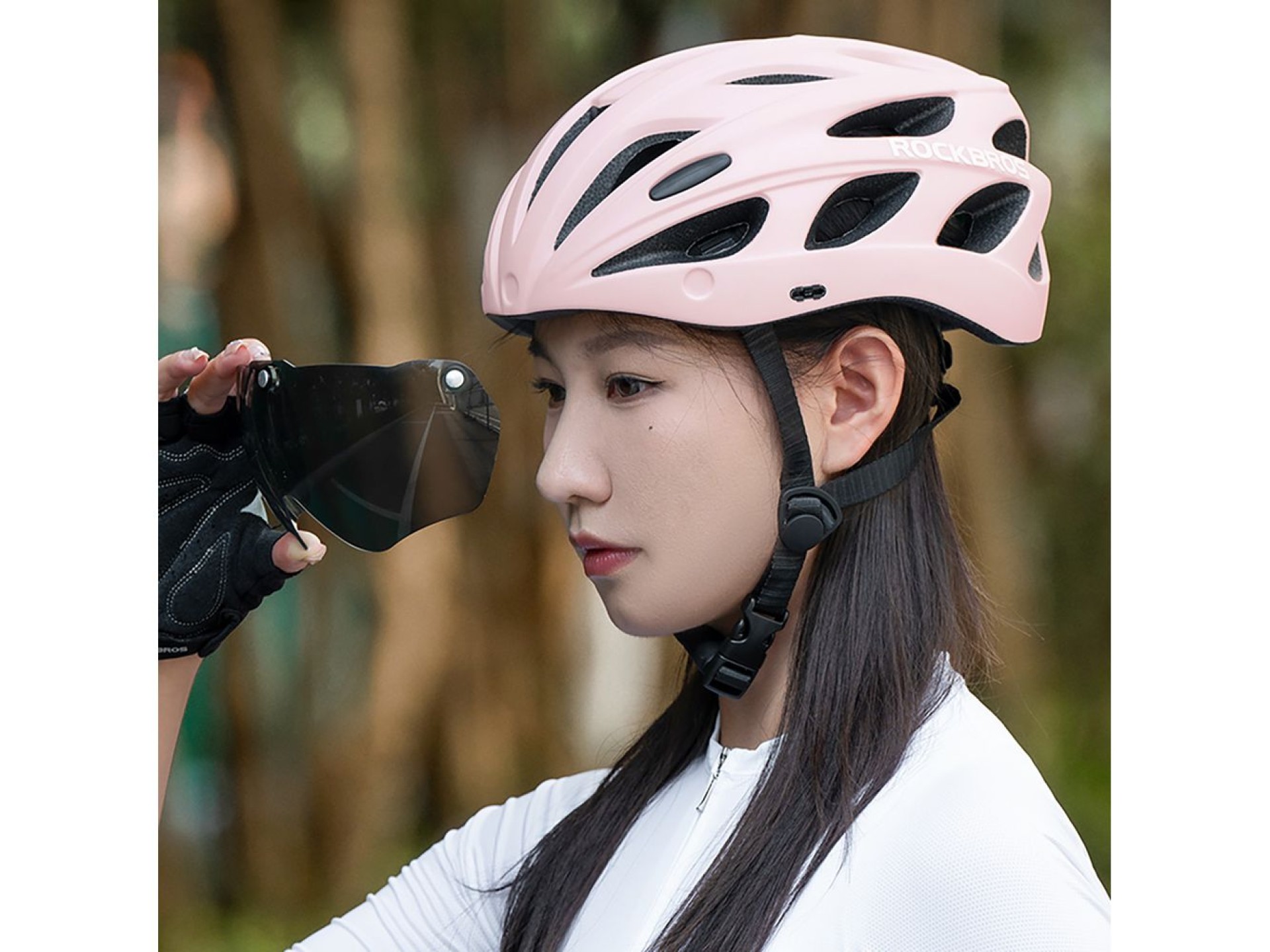 Capacete de ciclismo Rockbros com viseira, óculos de proteção UV removíveis, viseira removível, unis