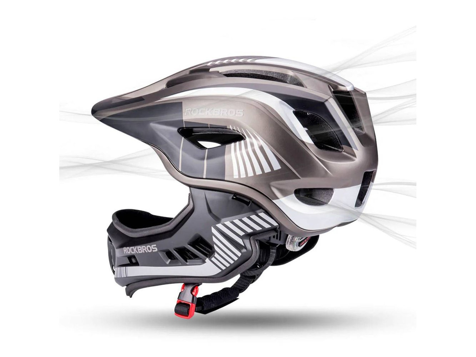 Rockbros TT-32SBTG-M children's bicycle helmet with removable chinbar, size M - gray
