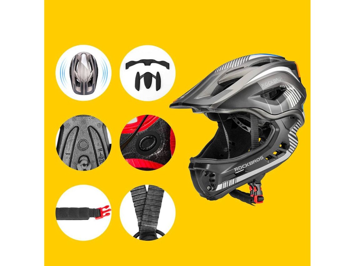 Rockbros TT-32SBTG-M children's bicycle helmet with removable chinbar, size M - gray