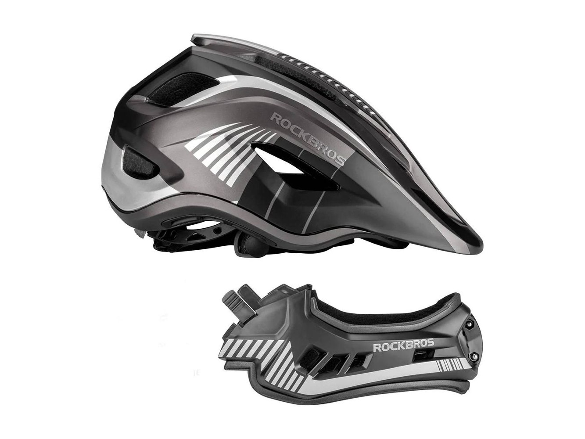 Rockbros TT-32SBTG-M children's bicycle helmet with removable chinbar, size M - gray