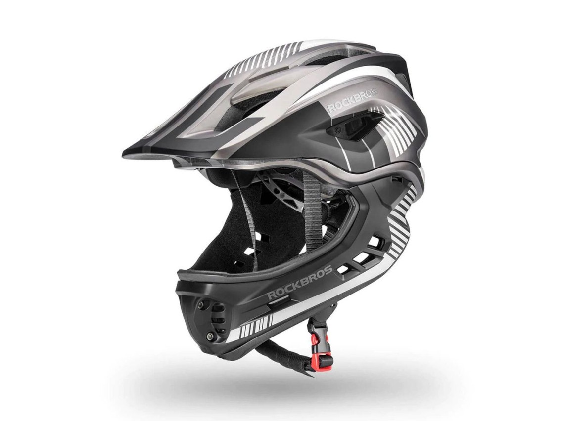 Rockbros TT-32SBTG-M children's bicycle helmet with removable chinbar, size M - gray
