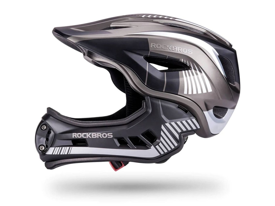 Rockbros TT-32SBTG-M children's bicycle helmet with removable chinbar, size M - gray