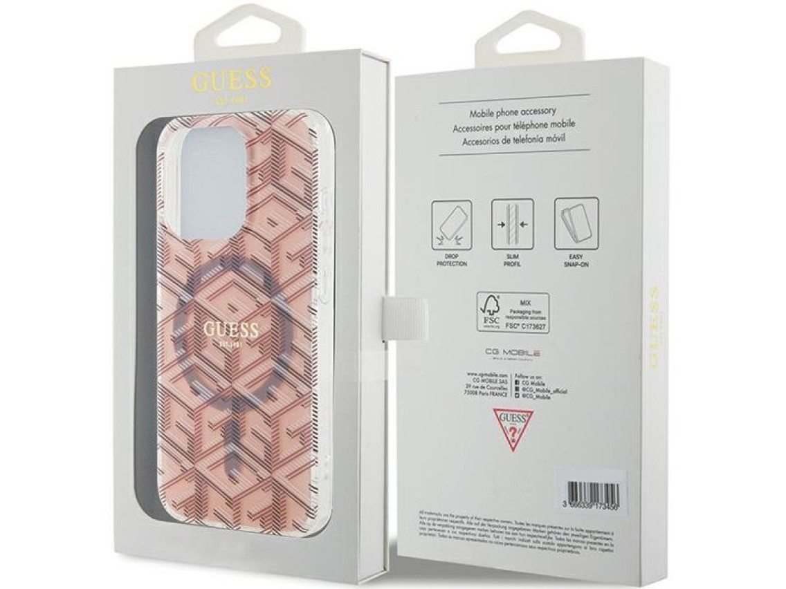 Capa Guess IML GCube MagSafe para iPhone 15 Pro - rosa