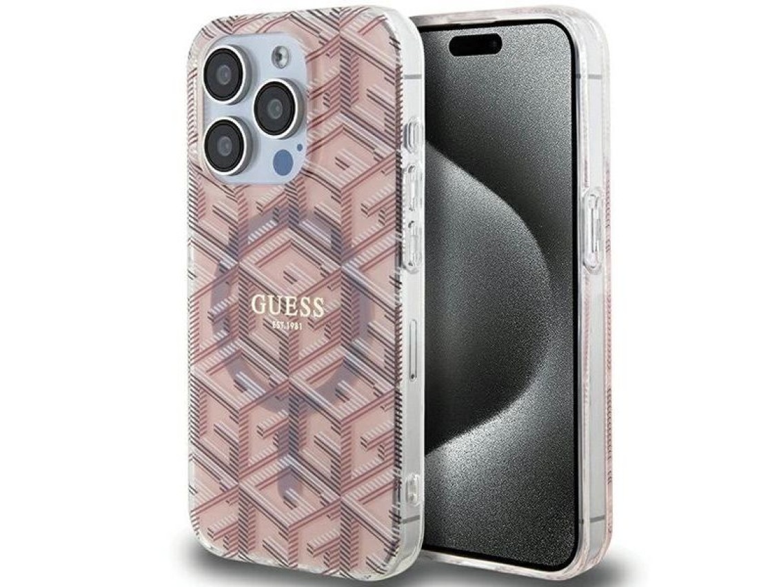 Capa Guess IML GCube MagSafe para iPhone 15 Pro Max - rosa