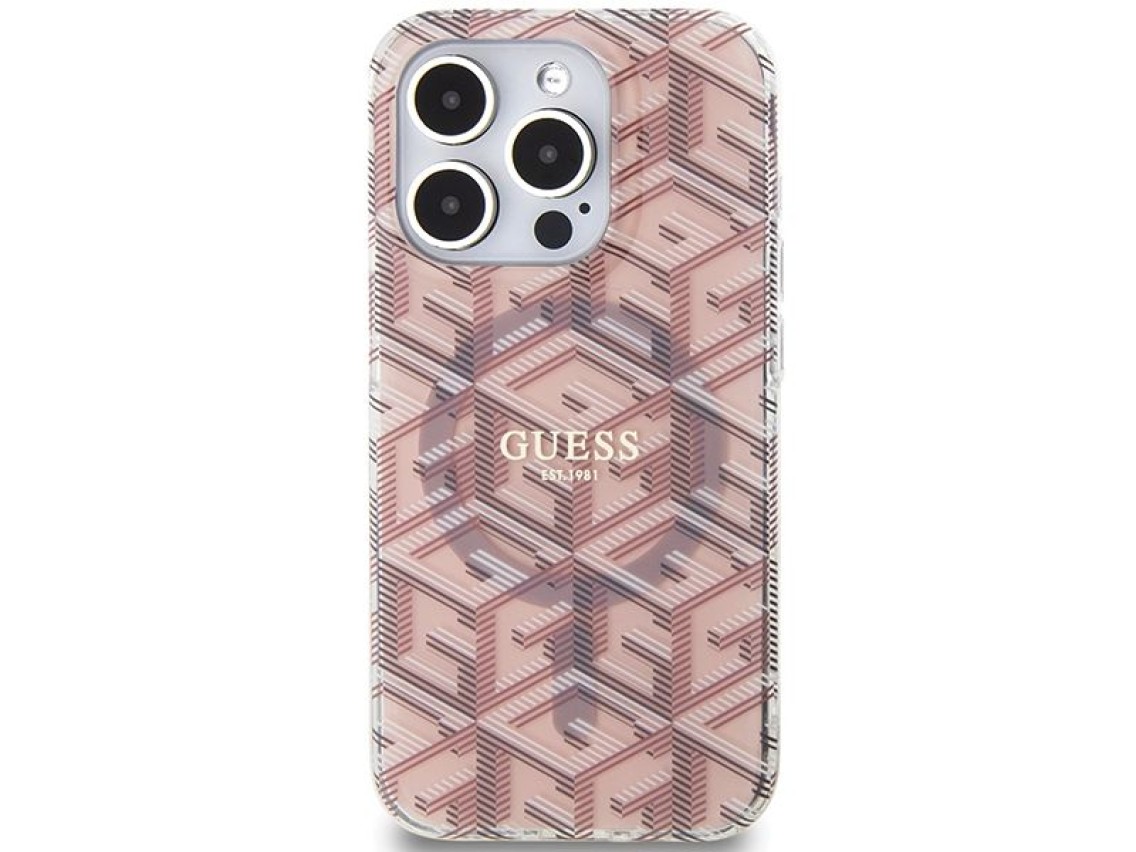 Capa Guess IML GCube MagSafe para iPhone 15 Pro Max - rosa