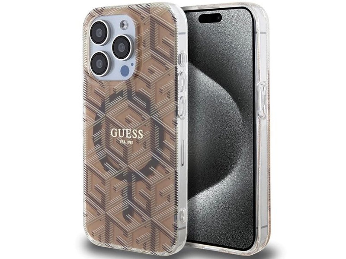 Funda Guess IML GCube MagSafe para iPhone 15 Pro - marrón