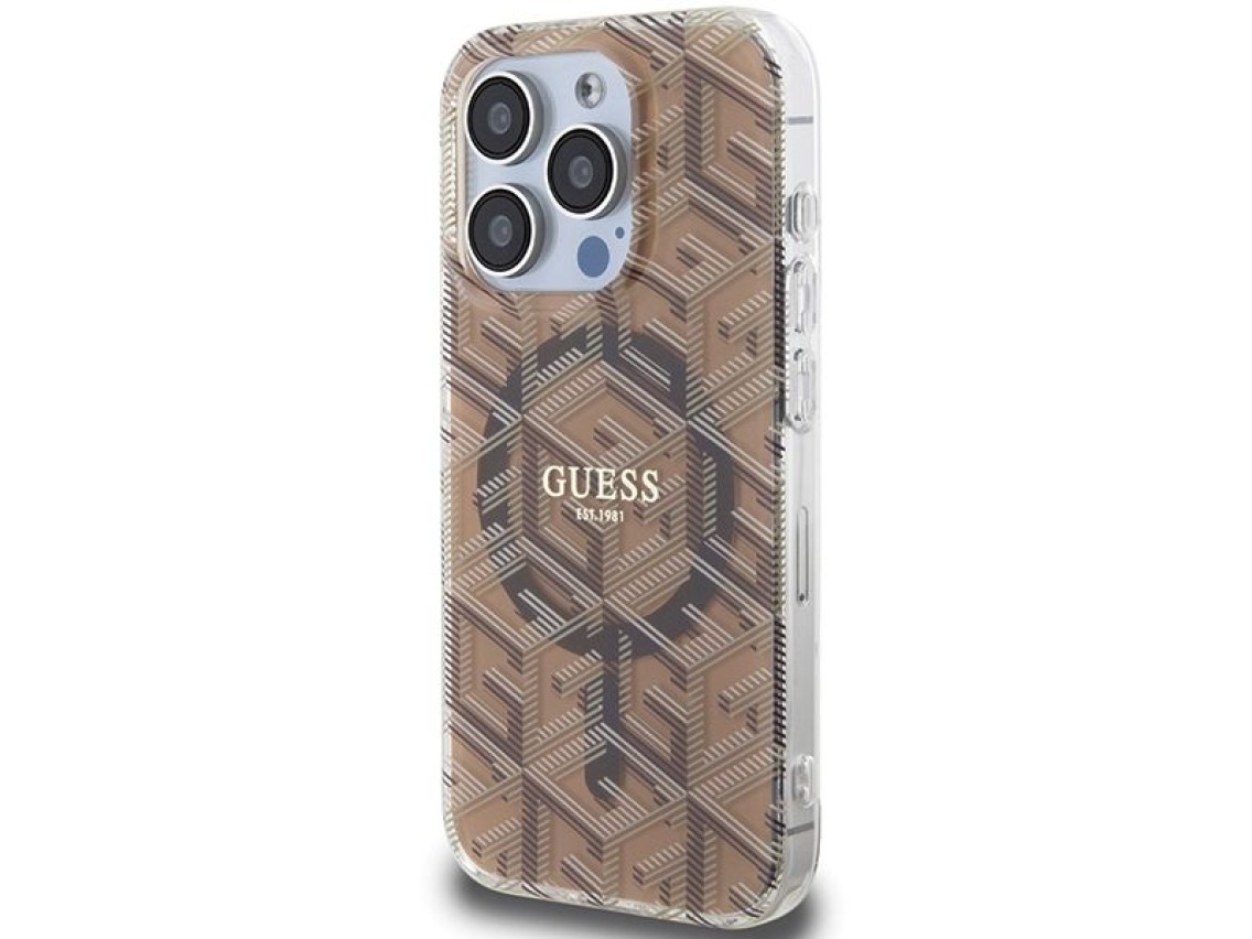 Funda Guess IML GCube MagSafe para iPhone 15 Pro - marrón