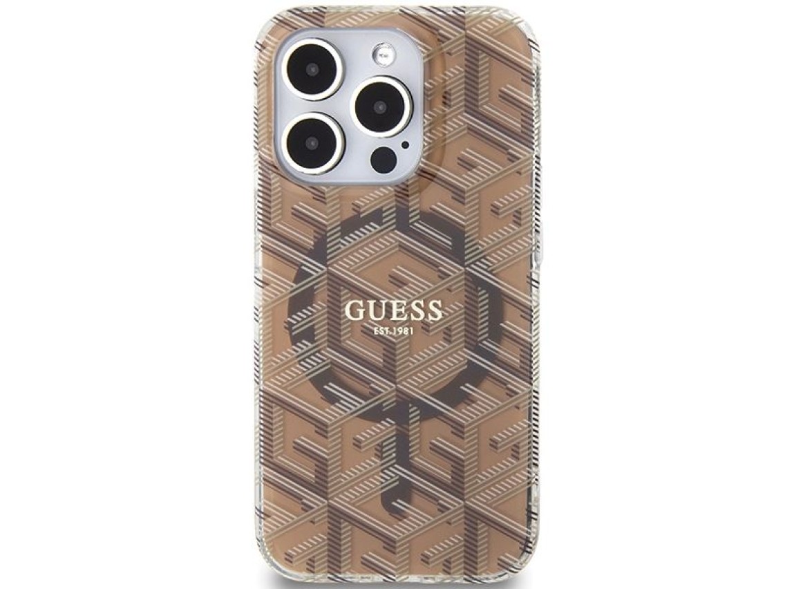 Funda Guess IML GCube MagSafe para iPhone 15 Pro - marrón