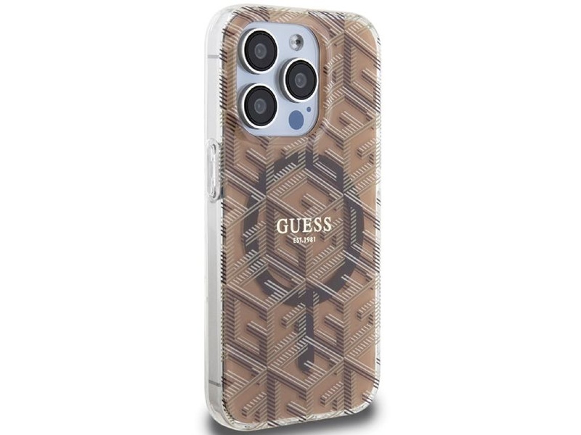 Funda Guess IML GCube MagSafe para iPhone 15 Pro - marrón