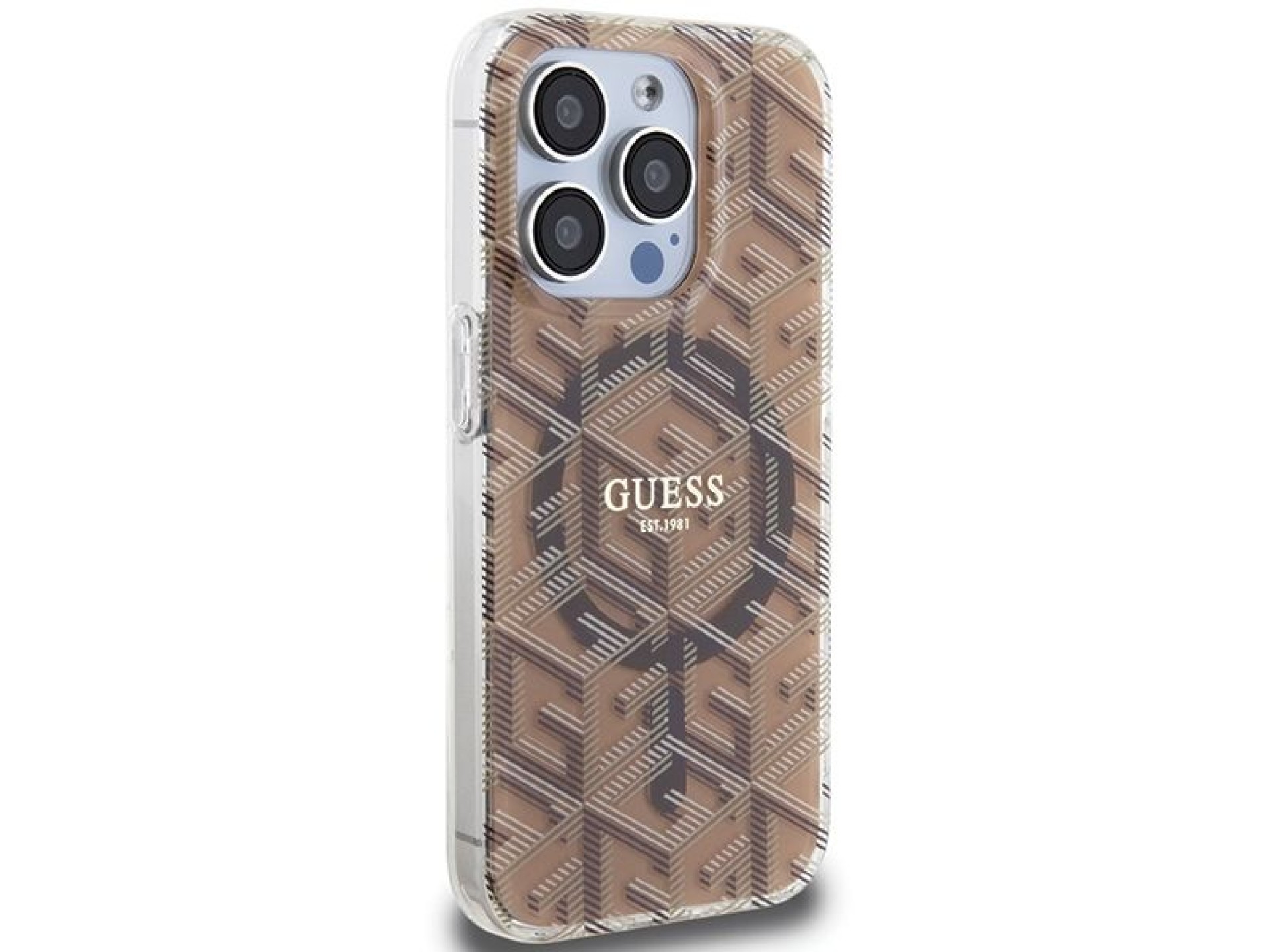 Funda Guess IML GCube MagSafe para iPhone 15 Pro - marrón