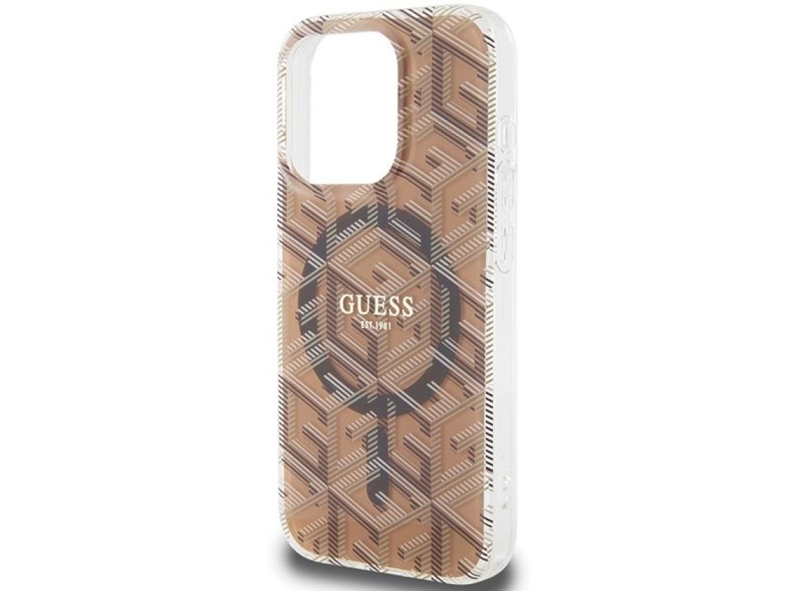 Funda Guess IML GCube MagSafe para iPhone 15 Pro - marrón