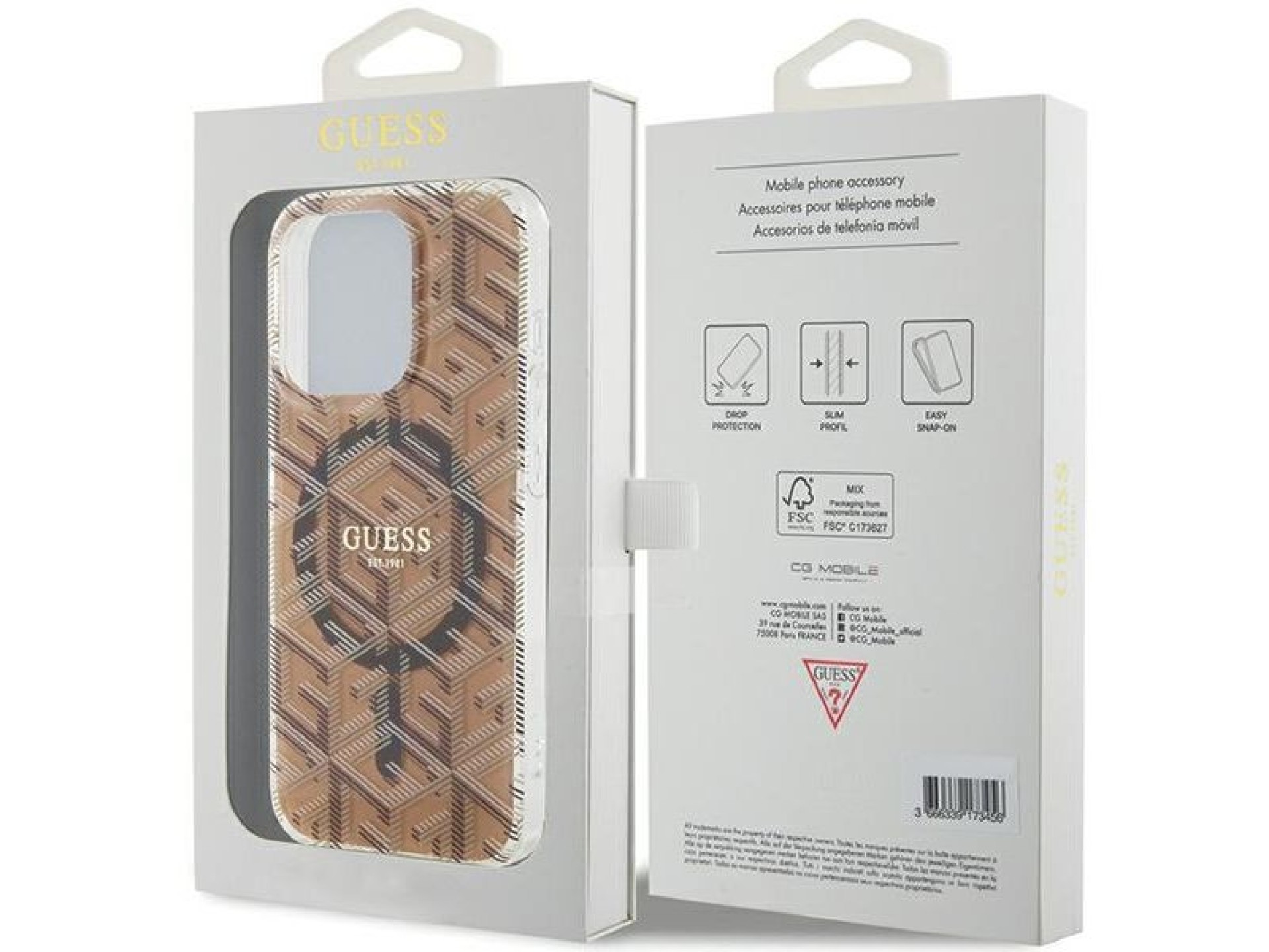 Funda Guess IML GCube MagSafe para iPhone 15 Pro - marrón