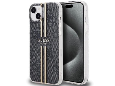 Guess IML 4G Gold Stripe case for iPhone 15 Plus / 14 Plus - black