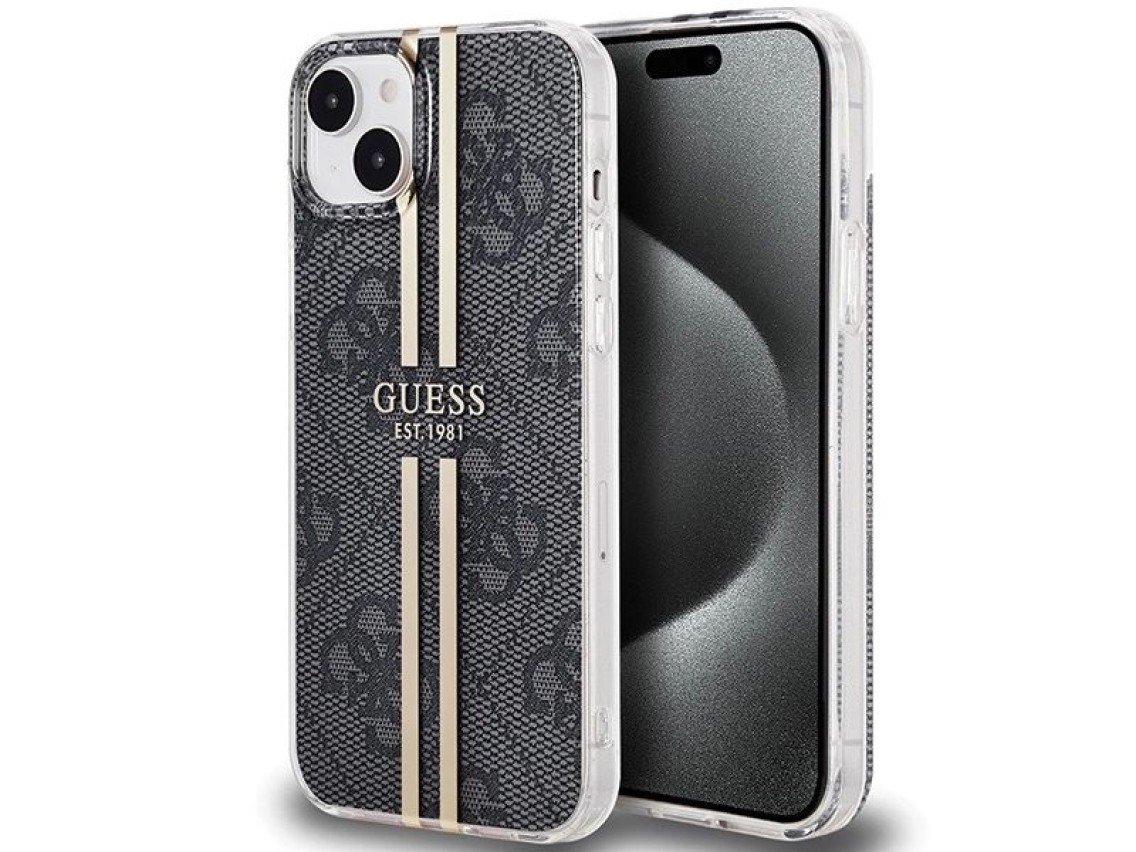 Funda Guess IML 4G Gold Stripe para iPhone 15 Plus / 14 Plus - negra