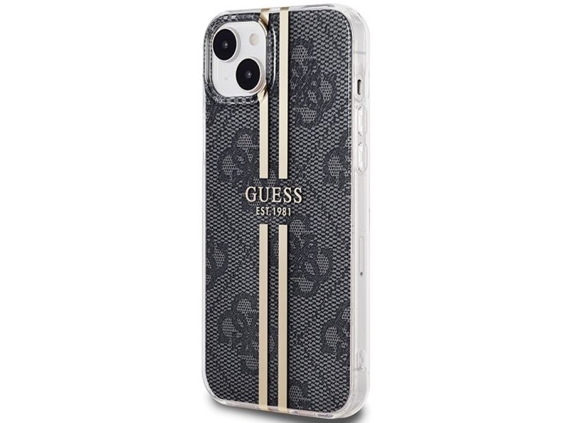 Funda Guess IML 4G Gold Stripe para iPhone 15 Plus / 14 Plus - negra