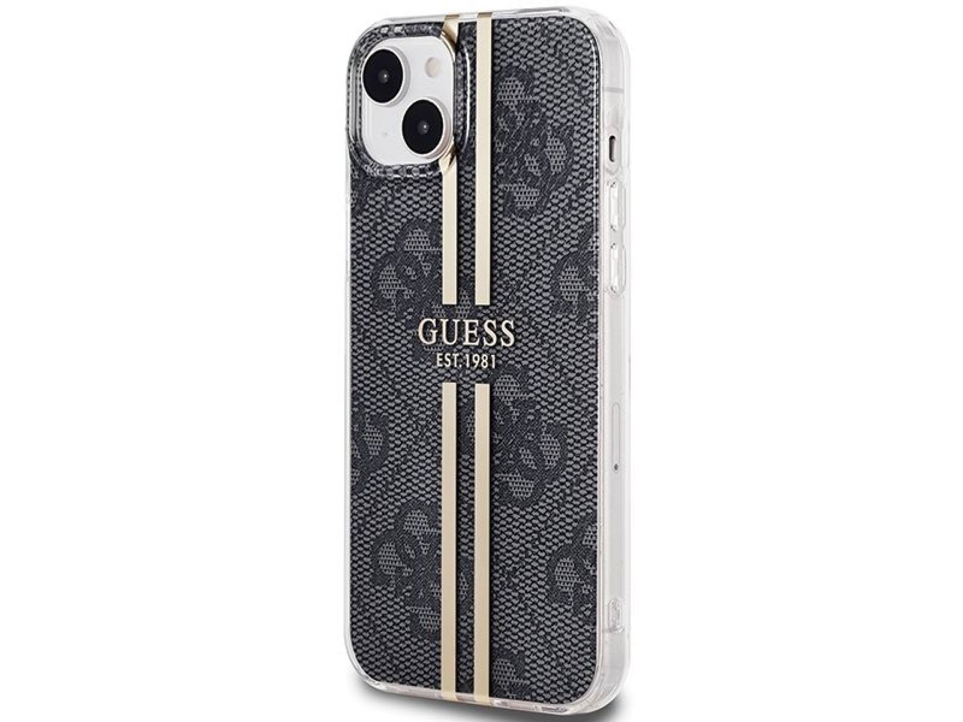 Funda Guess IML 4G Gold Stripe para iPhone 15 Plus / 14 Plus - negra