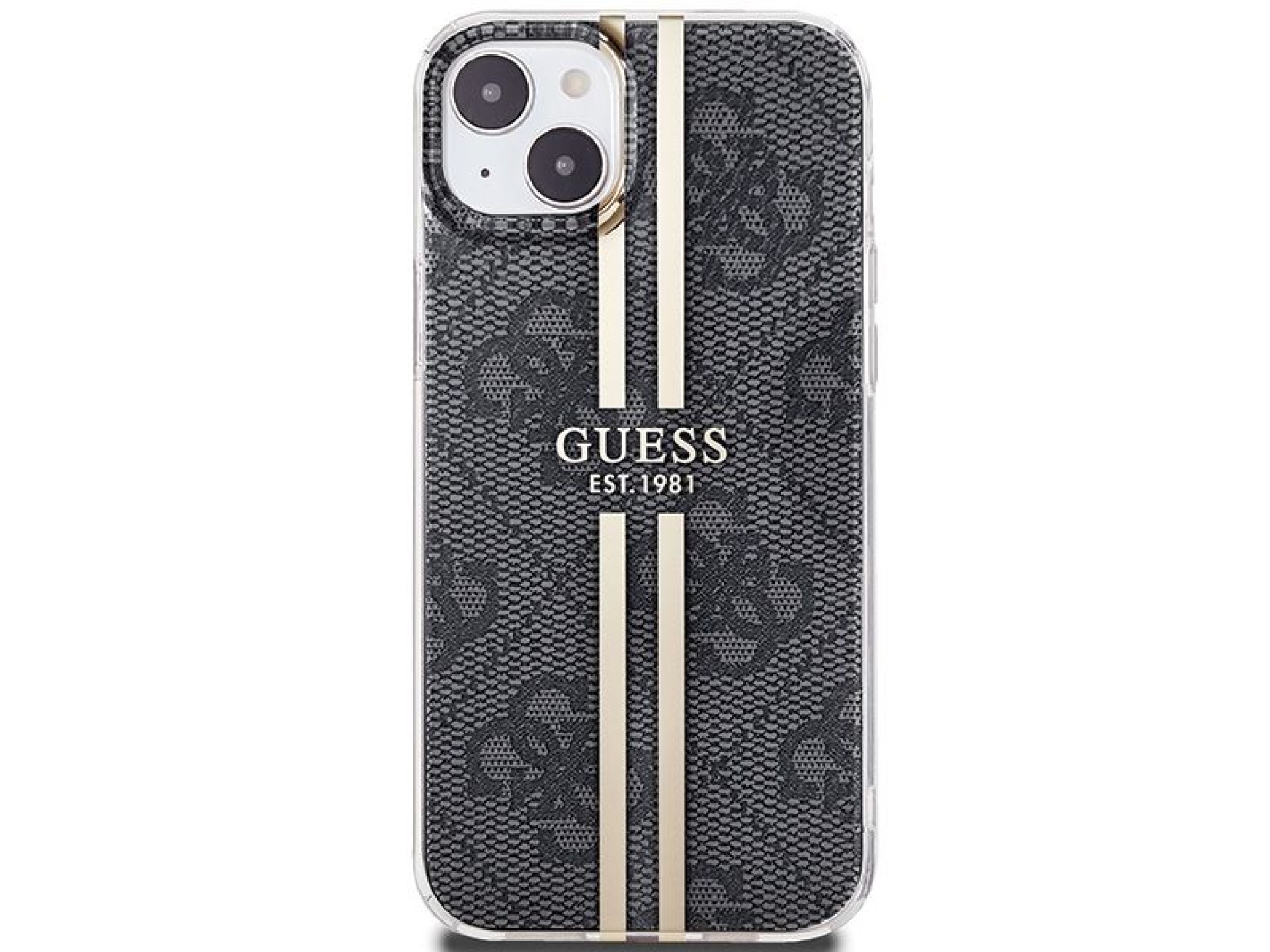 Funda Guess IML 4G Gold Stripe para iPhone 15 Plus / 14 Plus - negra
