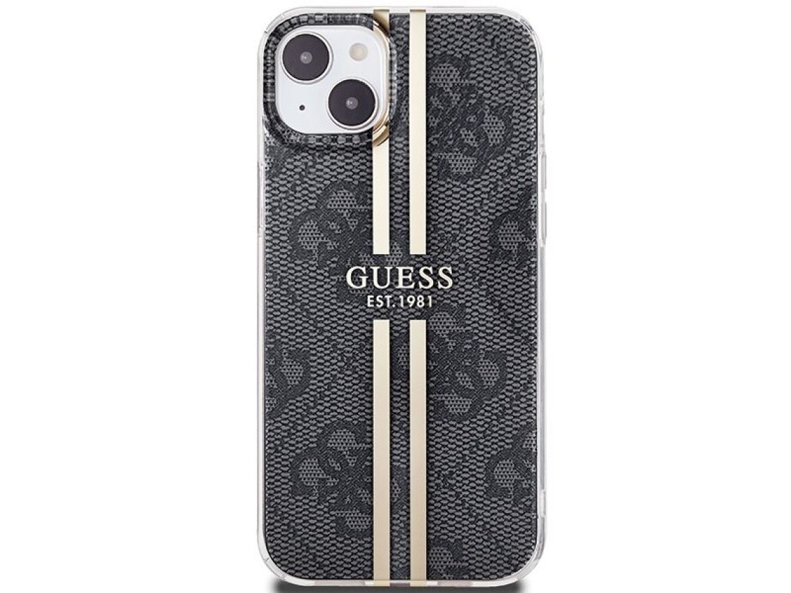 Funda Guess IML 4G Gold Stripe para iPhone 15 Plus / 14 Plus - negra