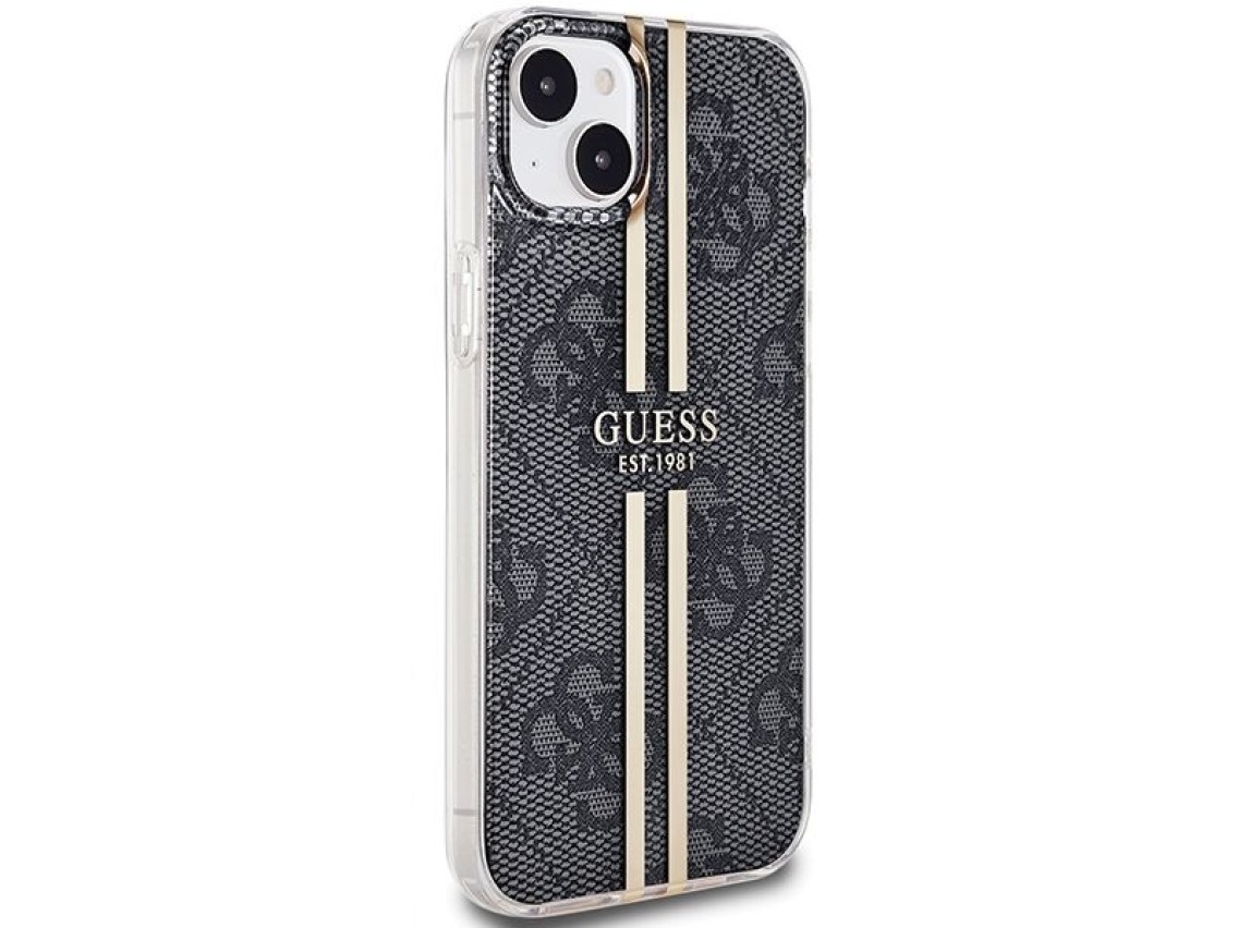 Funda Guess IML 4G Gold Stripe para iPhone 15 Plus / 14 Plus - negra