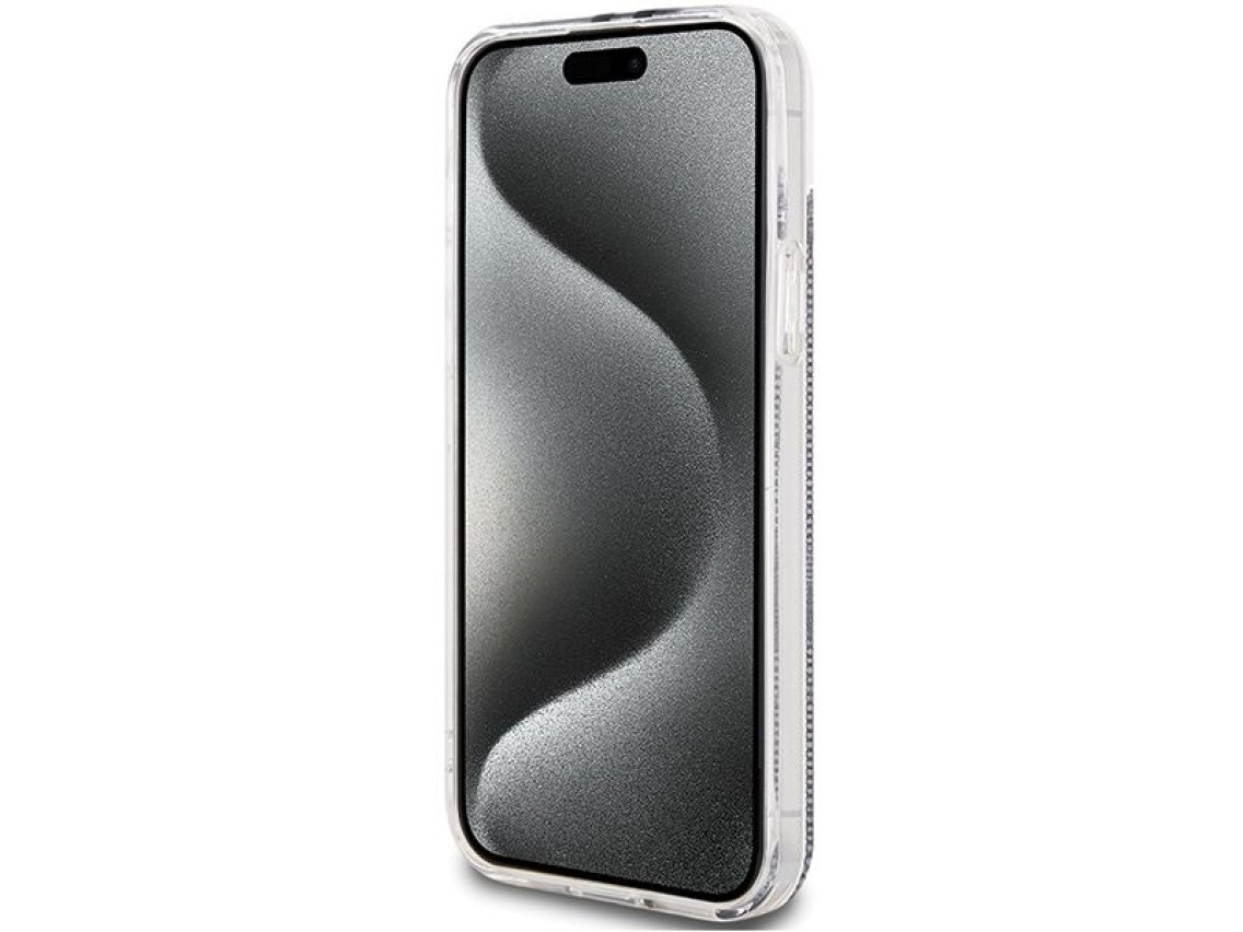 Funda Guess IML 4G Gold Stripe para iPhone 15 Plus / 14 Plus - negra